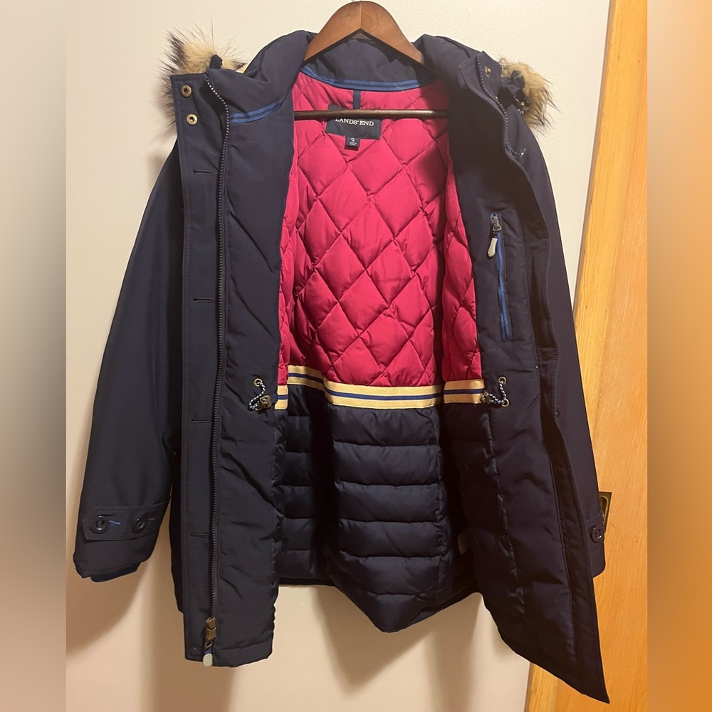 Lands End Women's Winter Down Coat With Faux Fur Hood